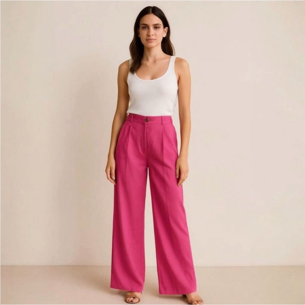 Zara Pink Wide-Leg Pants with High-Waist Design